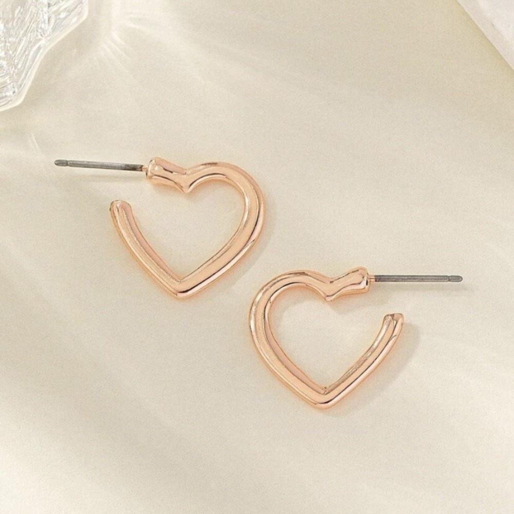 Heart Rose Gold Hoop Earrings Synthetic Zinc Alloy New Post Iron Alloy .7 inches